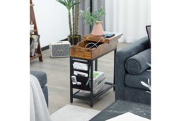 Industrial Slim Metal Sofa Side Table with Storage - Contemporary, Space-Saving Living Room Furniture - thumbnail 8