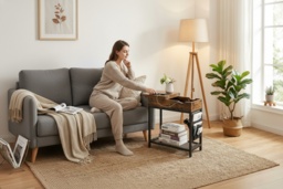 Industrial Slim Metal Sofa Side Table with Storage - Contemporary, Space-Saving Living Room Furniture - thumbnail 2
