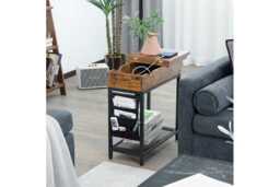 Industrial Slim Metal Sofa Side Table with Storage - Contemporary, Space-Saving Living Room Furniture - thumbnail 4