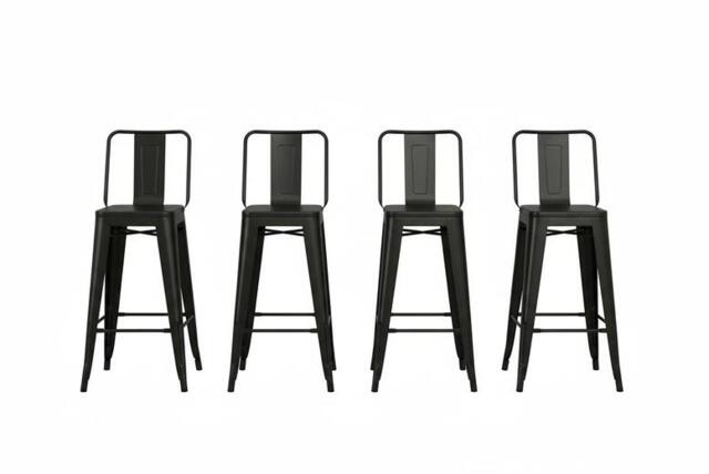 Elevate Your Space with Industrial Metal Frame High Chair Bar Stools Set of 4 - image 1