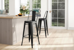 Elevate Your Space with Industrial Metal Frame High Chair Bar Stools Set of 4 - thumbnail 7