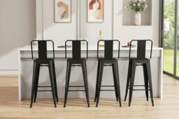 Elevate Your Space with Industrial Metal Frame High Chair Bar Stools Set of 4 - thumbnail 2