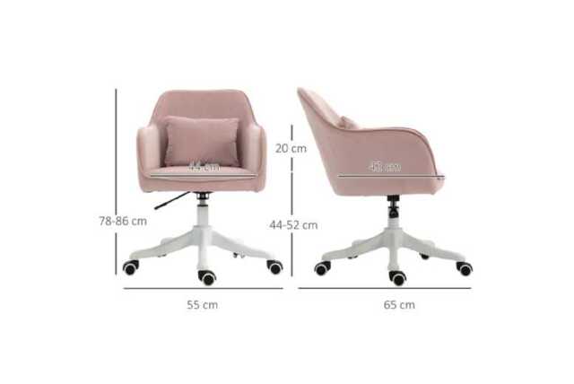 Pink Velvet Ergonomic Office Chair with Massage, Adjustable Height & Wheels - Tub Seat, Swivel, High Back - image 1