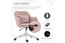 Pink Velvet Ergonomic Office Chair with Massage, Adjustable Height & Wheels - Tub Seat, Swivel, High Back - thumbnail 3