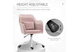 Pink Velvet Ergonomic Office Chair with Massage, Adjustable Height & Wheels - Tub Seat, Swivel, High Back - thumbnail 4