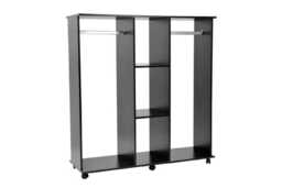 Contemporary Black Mobile Bedroom Wardrobe - E1 Chipboard, Aluminium, 2 Hanging Rails, 3-Tier Storage, Easy-Glide Wheels - thumbnail 3