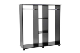 Contemporary Black Mobile Bedroom Wardrobe - E1 Chipboard, Aluminium, 2 Hanging Rails, 3-Tier Storage, Easy-Glide Wheels - thumbnail 7