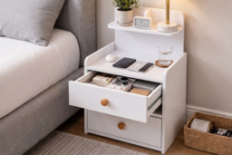 Wooden Nightstand with Storage and Raised Guards - thumbnail 1