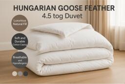 Luxury Hungarian Goose Feather & Down Duvet - 4.5 Tog Lightweight Summer Quilt, Hypoallergenic, 233TC Cotton Cover - thumbnail 2