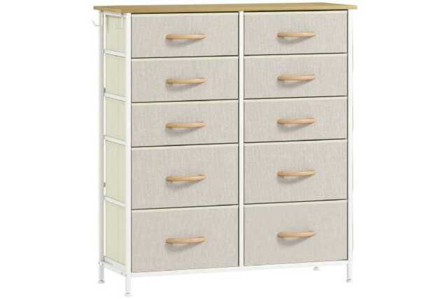 Beige Fabric Modular Chest of 10 Drawers - High-Capacity Bedroom & Wardrobe Storage, Steel Frame - image 1