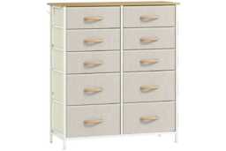 Beige Fabric Modular Chest of 10 Drawers - High-Capacity Bedroom & Wardrobe Storage, Steel Frame - thumbnail 1