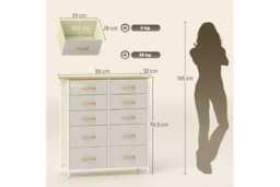 Beige Fabric Modular Chest of 10 Drawers - High-Capacity Bedroom & Wardrobe Storage, Steel Frame - thumbnail 3
