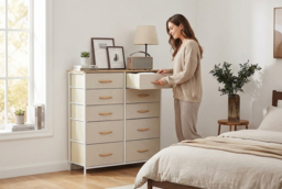 Beige Fabric Modular Chest of 10 Drawers - High-Capacity Bedroom & Wardrobe Storage, Steel Frame - thumbnail 6