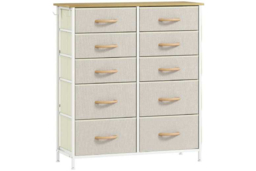 Beige Fabric Modular Chest of 10 Drawers - High-Capacity Bedroom & Wardrobe Storage, Steel Frame - thumbnail 5