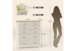 Beige Fabric Modular Chest of 10 Drawers - High-Capacity Bedroom & Wardrobe Storage, Steel Frame - thumbnail 7