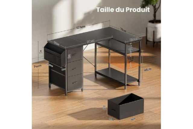 EcoFurnix Contemporary L-Shaped Corner Desk with Storage - Metal & Wood, Space-Saving, 120x78cm - image 1