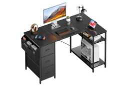 EcoFurnix Contemporary L-Shaped Corner Desk with Storage - Metal & Wood, Space-Saving, 120x78cm - thumbnail 2