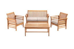 Acacia Wood 4-Seater Modern Garden Lounge Set - Weather-Resistant Outdoor Sofa & Coffee Table - thumbnail 6
