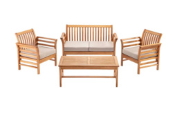 Acacia Wood 4-Seater Modern Garden Lounge Set - Weather-Resistant Outdoor Sofa & Coffee Table - thumbnail 2