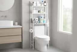 3-Tier Over-Toilet Bathroom Storage Rack with Metal Shelves - White - thumbnail 2