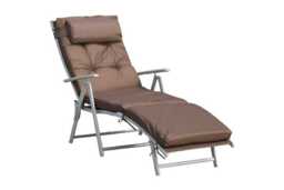 Steel Frame Reclining Sun Lounger with Pillow - Weather-Resistant, Foldable, 165kg Capacity, Brown - thumbnail 2