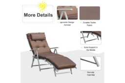 Steel Frame Reclining Sun Lounger with Pillow - Weather-Resistant, Foldable, 165kg Capacity, Brown - thumbnail 4