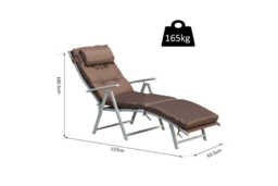 Steel Frame Reclining Sun Lounger with Pillow - Weather-Resistant, Foldable, 165kg Capacity, Brown - thumbnail 7