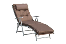 Steel Frame Reclining Sun Lounger with Pillow - Weather-Resistant, Foldable, 165kg Capacity, Brown - thumbnail 6