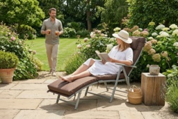 Steel Frame Reclining Sun Lounger with Pillow - Weather-Resistant, Foldable, 165kg Capacity, Brown - thumbnail 1