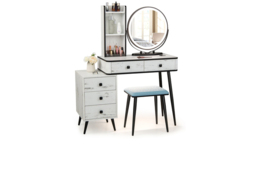 Vanity Table Set with LED Mirror and Charging Station