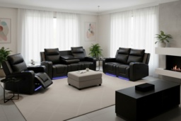 Sleek Black PU Leather Electric Recliner Sofas and Armchair Range - thumbnail 2