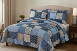 Luxury Cotton Quilted Patchwork Bedspread Set - Soft, Breathable & Machine Washable, Double or King Size, 12 Colours - thumbnail 2