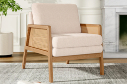 Teddy Fleece-Upholstered Accent Chair with PE Rattan Side Panels - thumbnail 6