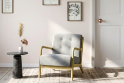 PRICE DROP! Linen-Upholstered Tufted Wooden Armchair - thumbnail 7