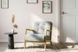 PRICE DROP! Linen-Upholstered Tufted Wooden Armchair - thumbnail 3