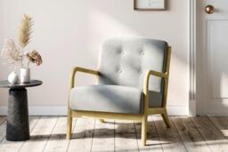 PRICE DROP! Linen-Upholstered Tufted Wooden Armchair - thumbnail 2