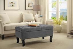 Stylish Upholstered Bench Footstool with Nailhead Trim and Tufted Buttons - thumbnail 4