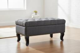 Stylish Upholstered Bench Footstool with Nailhead Trim and Tufted Buttons - thumbnail 2