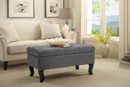 Stylish Upholstered Bench Footstool with Nailhead Trim and Tufted Buttons - thumbnail 8