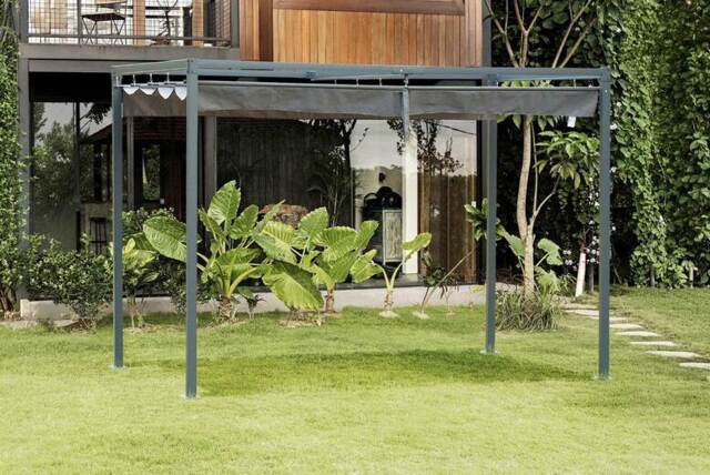 Metal Pergola with UV-Resistant and Retractable Canopy Roof - 2 Size & Colour Options - image 1