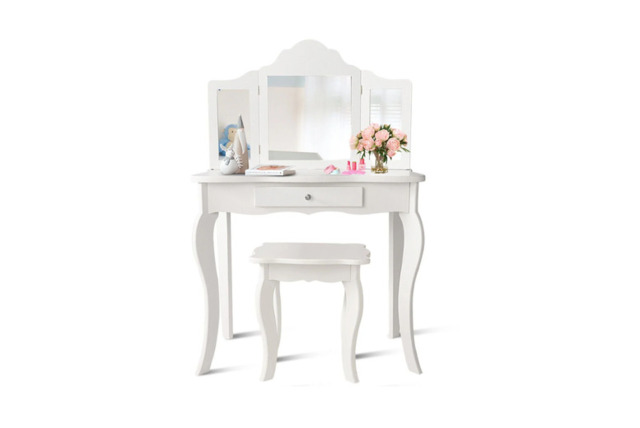 Charming Wooden Kids Vanity Table and Stool Set-Detachable Mirror for Versatility - image 1