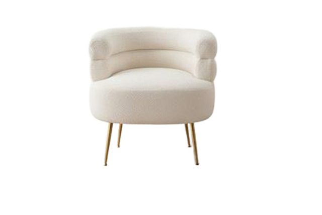 Curved Upholstered Accent Chair with Cream Teddy Fur & Gold Legs - image 1