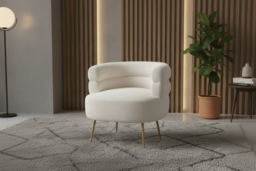 Curved Upholstered Accent Chair with Cream Teddy Fur & Gold Legs - thumbnail 6