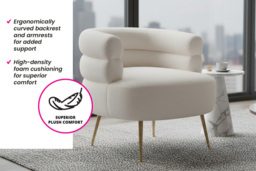 Curved Upholstered Accent Chair with Cream Teddy Fur & Gold Legs - thumbnail 3