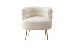 Curved Upholstered Accent Chair with Cream Teddy Fur & Gold Legs