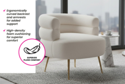 Curved Upholstered Accent Chair with Cream Teddy Fur & Gold Legs - thumbnail 7