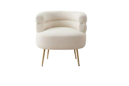 Curved Upholstered Accent Chair with Cream Teddy Fur & Gold Legs - thumbnail 5