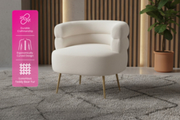 Curved Upholstered Accent Chair with Cream Teddy Fur & Gold Legs - thumbnail 6