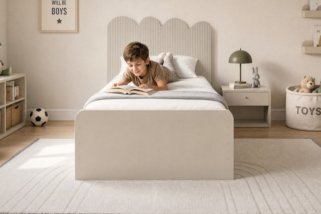 Flair Calista Ribbed Single Bed with Cloud Headboard - White or Taupe - image 1