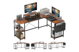 168cm Rustic Brown Modular L-Shaped Corner Desk with Storage Shelves - Home Office Table, Space-Saving Living Room Furniture - thumbnail 5